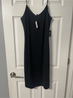 Express Black Midi Slip Dress with Spaghetti Straps